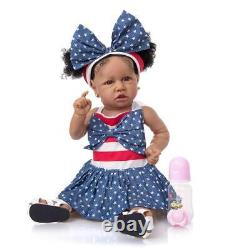 23in Full Vinyl Body Reborn Baby Dolls Toddler African Black Skin Lifelike Bath