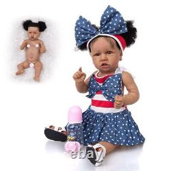 23in Full Vinyl Body Reborn Baby Dolls Toddler African Black Skin Lifelike Bath