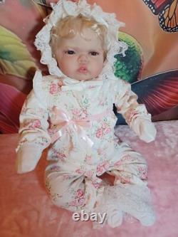 24 inch, Awake Chubby Pickle Doll. Reborn Toddler, Soft Cloth Body. Rooted Hair