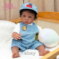 24inch Reborn Baby Dolls Soft Dark Brown Skin African American Boy Kids Gift Toy