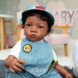 24inch Reborn Baby Dolls Soft Dark Brown Skin African American Boy Kids Gift Toy