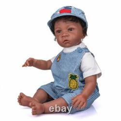 24inch Reborn Baby Dolls Soft Dark Brown Skin African American Boy Kids Gift Toy