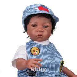 24inch Reborn Baby Dolls Soft Dark Brown Skin African American Boy Kids Gift Toy