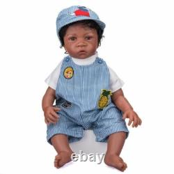 24inch Reborn Baby Dolls Soft Dark Brown Skin African American Boy Kids Gift Toy