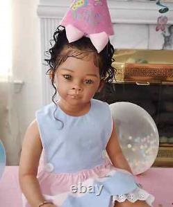 30in Already Finished Dark Skin Reborn Baby Doll Rooted Curly Hair Toddler Girl