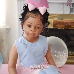 30in Already Finished Dark Skin Reborn Baby Doll Rooted Curly Hair Toddler Girl