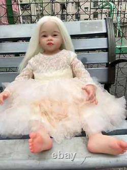 32 Huge Toddler Girl Reborn Baby Doll Soft Vinyl Long White Hair GIFT Art Toys