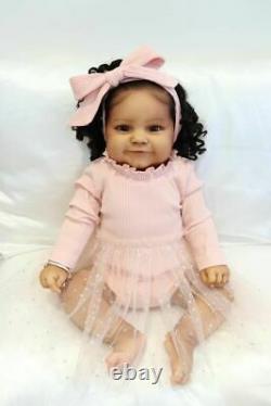 60cm Black Reborn Baby Dolls Toddler Girl Weighted Babies Smiling Newborn Alive