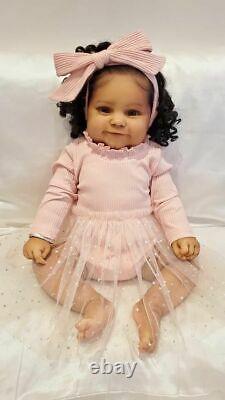 60cm Black Reborn Baby Dolls Toddler Girl Weighted Babies Smiling Newborn Alive