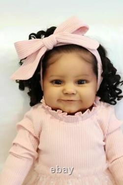 60cm Black Reborn Baby Dolls Toddler Girl Weighted Babies Smiling Newborn Alive