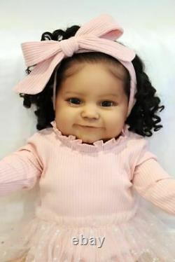 60cm Black Reborn Baby Dolls Toddler Girl Weighted Babies Smiling Newborn Alive