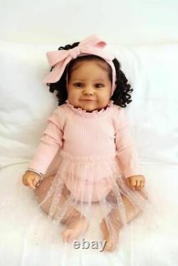 60cm Black Reborn Baby Dolls Toddler Girl Weighted Babies Smiling Newborn Alive