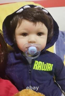 60cm Lifelike Baby Dolls Reborn Toddler Doll Handmade Brown Hair Boy Gift Alive