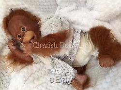 Cherish Dolls Uk Reborn Baby Binki Girl Orangutan Nappy Magnetic Rooted Hair
