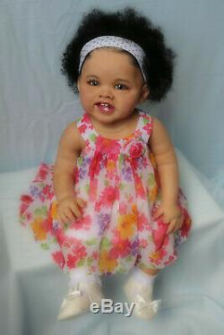 Ethnic black biracial Reborn baby toddler lifelike doll Adele by Ping Lau