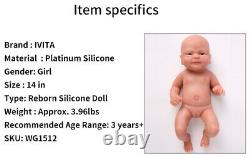 IVITA 14'' Full Silicone Newborn Baby Girl Lifelike Reborn Silicone Doll