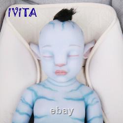 IVITA 20'' Eyes Closed Soft Silicone Reborn Baby Black Hair Silicone Doll