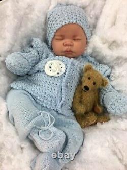 Reborn Baby Boy Doll Blue Spanish Knitted Set & Dummy M