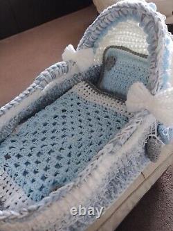 Reborn Baby Doll Ooak Twin Moses Basket with Pillow and blanket Hearts & Bows