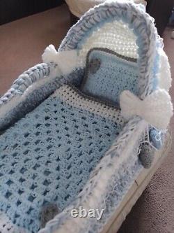 Reborn Baby Doll Ooak Twin Moses Basket with Pillow and blanket Hearts & Bows