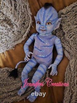 Reborn Baby Doll Tolliver Fantasy lifelike blue tail blue Na'vi avatar inspired