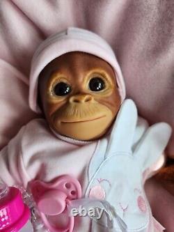 Reborn Baby Monkey Chimp Brown EYED Doll Fast Post, BINDI OUTFIT VARIES +Gifts