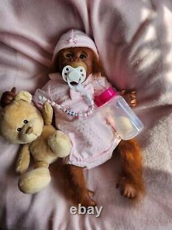 Reborn Baby Monkey Chimp Brown EYED Doll Rooted, Fast Post, BINKI, Bottle +Gifts