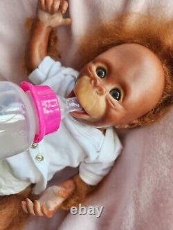 Reborn Baby Monkey Chimp Brown EYED Doll Rooted, Fast Post, BINKI, Bottle +Gifts