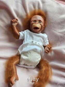 Reborn Baby Monkey Chimp Brown EYED Doll Rooted, Fast Post, BINKI, Bottle +Gifts