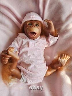 Reborn Baby Monkey Chimp Brown EYED Doll Rooted, Fast Post, BINKI, Bottle +Gifts