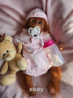 Reborn Baby Monkey Chimp Brown EYED Doll Rooted, Fast Post, BINKI, Bottle +Gifts