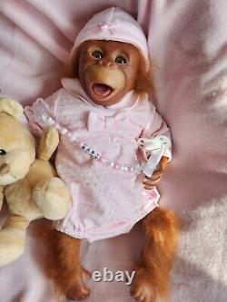 Reborn Baby Monkey Chimp Brown EYED Doll Rooted, Fast Post, BINKI, Bottle +Gifts