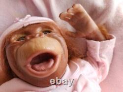 Reborn Baby Monkey Chimp Brown EYED Doll Rooted, Fast Post, BINKI, Bottle +Gifts