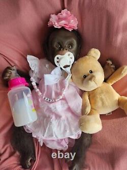 Reborn Baby Monkey Chimp Brown EYED Doll Rooted, Fast Post, CHAZ Bottle +Gifts