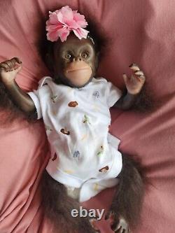 Reborn Baby Monkey Chimp Brown EYED Doll Rooted, Fast Post, CHAZ Bottle +Gifts