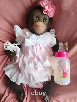 Reborn Baby Monkey Chimp Brown EYED Doll Rooted, Fast Post, CHAZ Bottle +Gifts