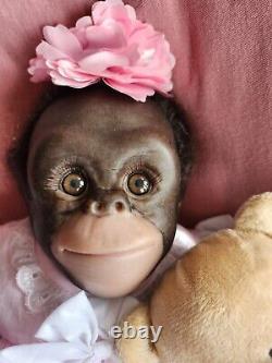 Reborn Baby Monkey Chimp Brown EYED Doll Rooted, Fast Post, CHAZ Bottle +Gifts