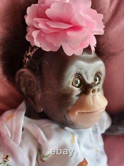 Reborn Baby Monkey Chimp Brown EYED Doll Rooted, Fast Post, CHAZ Bottle +Gifts