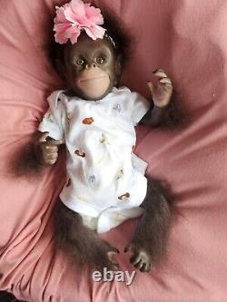 Reborn Baby Monkey Chimp Brown EYED Doll Rooted, Fast Post, CHAZ Bottle +Gifts