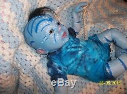 Reborn Blue Avatar Alien Fantasy Mythical Baby Artist Doll Vinyl Newborn