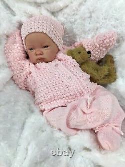 Reborn Doll Girl Fake Baby Bald Pink Knitted Outfit C