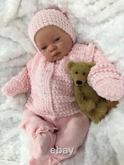 Reborn Doll Girl Fake Baby Bald Pink Knitted Outfit C