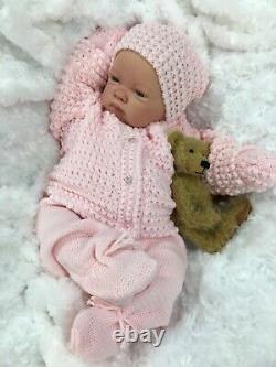 Reborn Doll Girl Fake Baby Bald Pink Knitted Outfit C