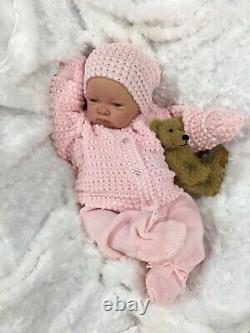 Reborn Doll Girl Fake Baby Bald Pink Knitted Outfit C