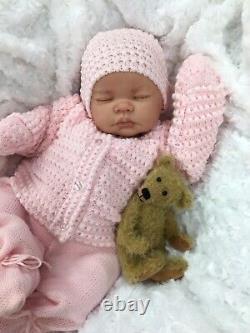 Reborn Doll Heavy Girl Fake Baby Bald Pink Knitted Outfit M
