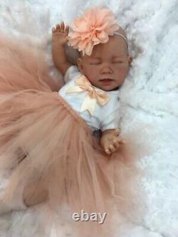 Reborn Girl Doll Peach Tutu Closed Eyed Baby & Dummy E