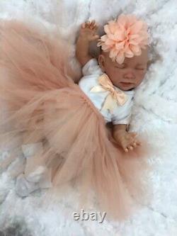 Reborn Girl Doll Peach Tutu Closed Eyed Baby & Dummy E