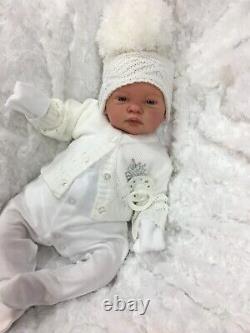 Reborn Girl/boy White Outfit Bobble Hat Cardigan Bg & Dummy C