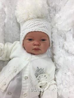 Reborn Girl/boy White Outfit Bobble Hat Cardigan Bg & Dummy C