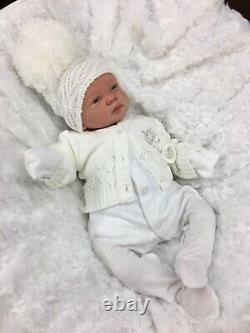 Reborn Girl/boy White Outfit Bobble Hat Cardigan Bg & Dummy C